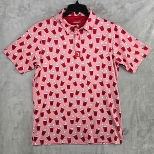 Bogey Bros Shirt Mens Small Pink Polo AOP Party Cups Performance Stretch‎ Golf